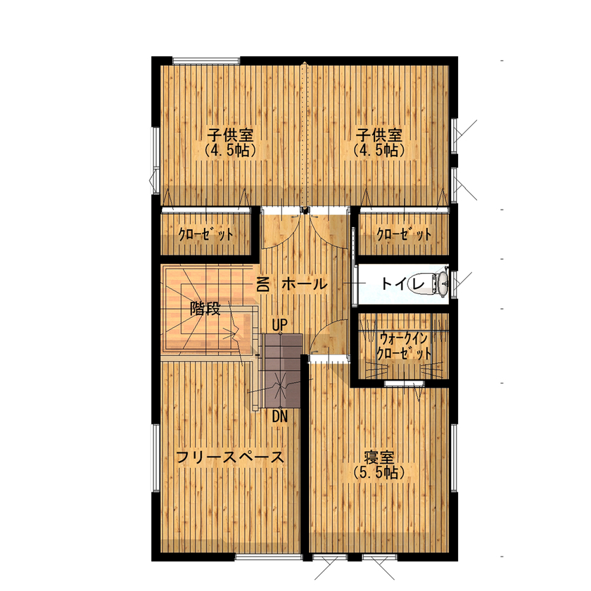 ＣＲＡＴＣＨ（クラッチ） 【北九州市/2653万円/4LDK/間取図有】国産無垢材・塗り壁の外壁で大人シンプル。吹き抜けで小屋裏を設置の間取り図（4LDK）2階