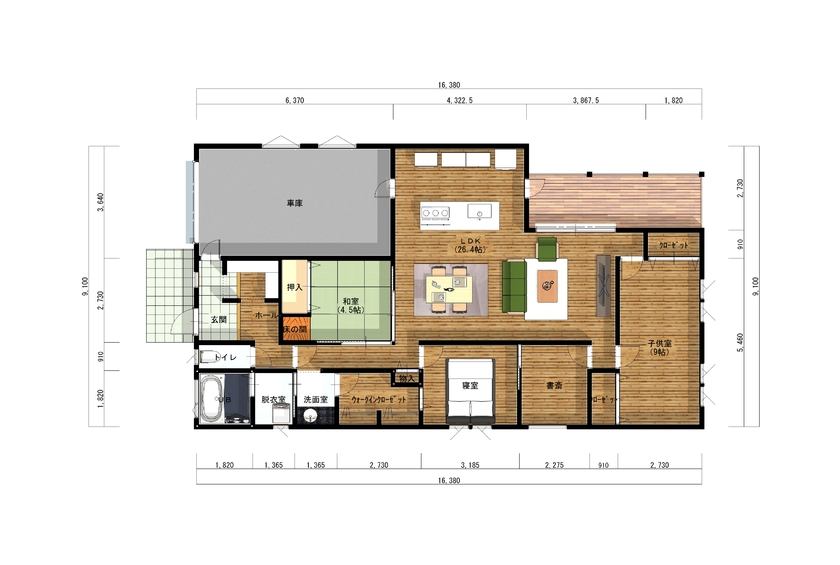ＣＲＡＴＣＨ（クラッチ） 【3500～3999万円/4LDK】平屋×ビルトインガレージが魅力！ 書斎や生活動線にも工夫がたくさんの間取り図（4LDK）1階平面図