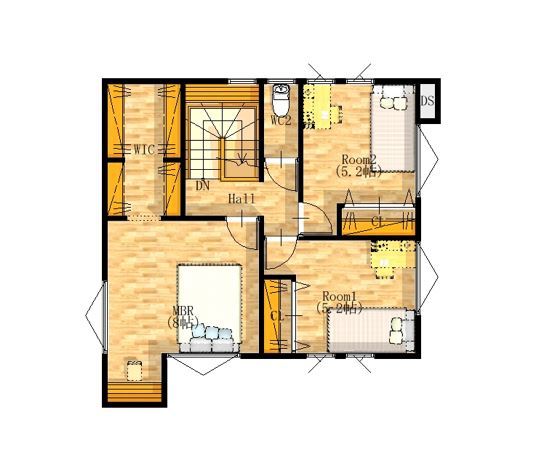 かなう家 【太田市】タイルデッキ+回遊動線+広々収納のあるお家の間取り図（3LDK）2階