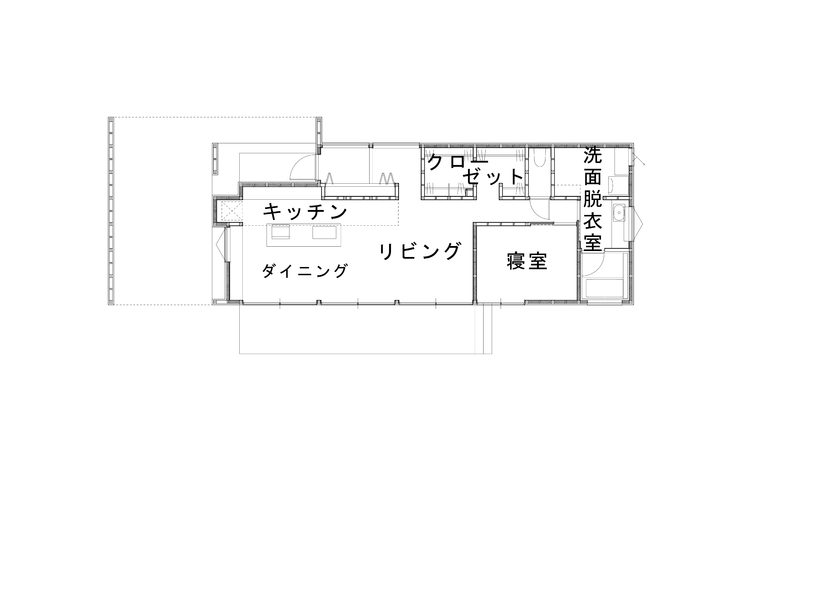 トモノ建築設計事務所 【平屋/ガレージ/ホテルライク/間取り図有】森を楽しむ美術館のようなホテルライクな暮らし【移住】の間取り図（1LDK）1階
