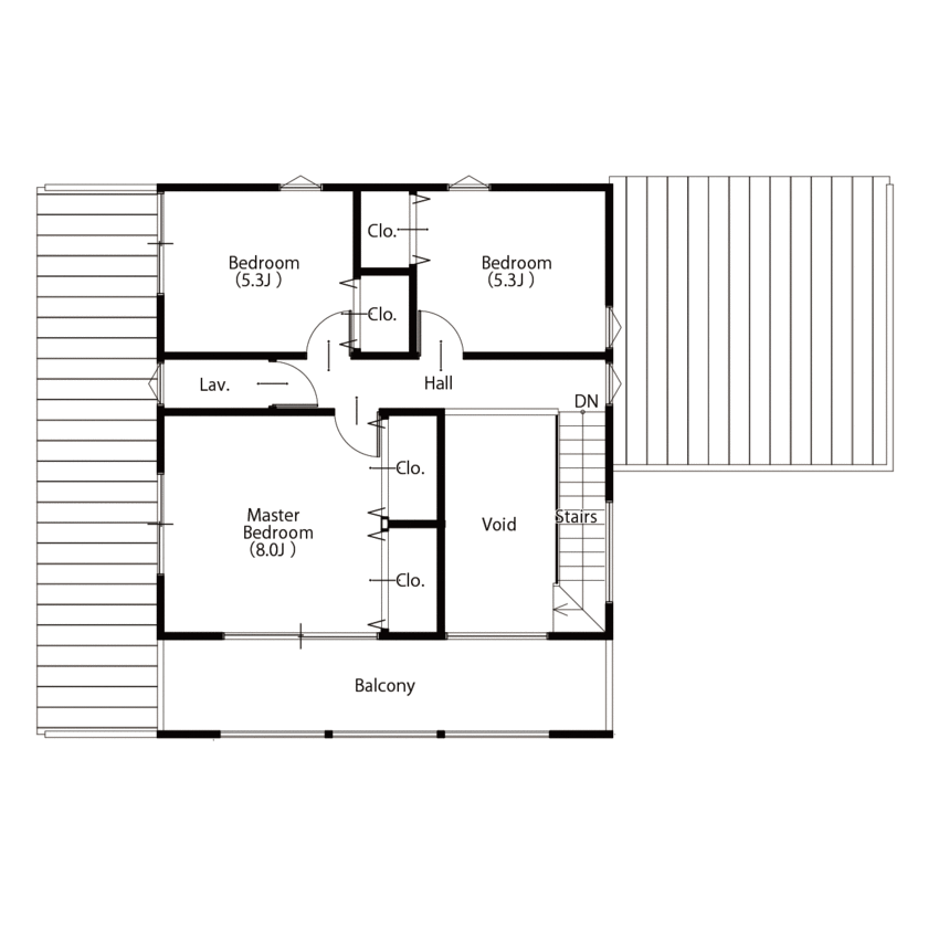 伊地知組 海岸沿いの風景にぴったりな真っ白い外観。高い吹き抜けの天井で、室内は開放的！の間取り図（4LDK）2階