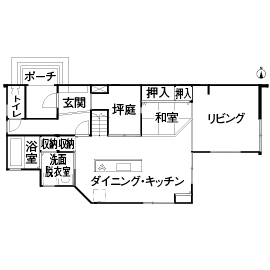 Art Yoshikawa設計事務所 吉川住建 「オモテに窓のない外観のインパクトに惚れ惚れする」オリジナリティあふれるスタイリッシュモダンの家の間取り図（4LDK）1階