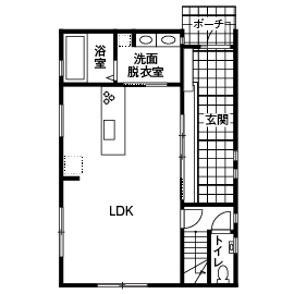 Art Yoshikawa設計事務所 吉川住建 【建物本体価格2000万円台／間取り図あり】広い土間とLDKが繋がる大空間、地震にも強いと良いこと尽くしの間取り図（3LDK）1階