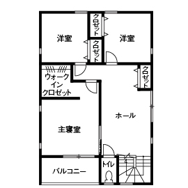 Art Yoshikawa設計事務所 吉川住建 【建物本体価格2000万円台／間取り図あり】広い土間とLDKが繋がる大空間、地震にも強いと良いこと尽くしの間取り図（3LDK）2階