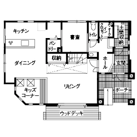 Art Yoshikawa設計事務所 吉川住建 【建物本体価格2000万円台／間取り図あり】建物も土地もすべて希望通り！白亜の欧風デザインが可愛い家の間取り図（3LDK）1階