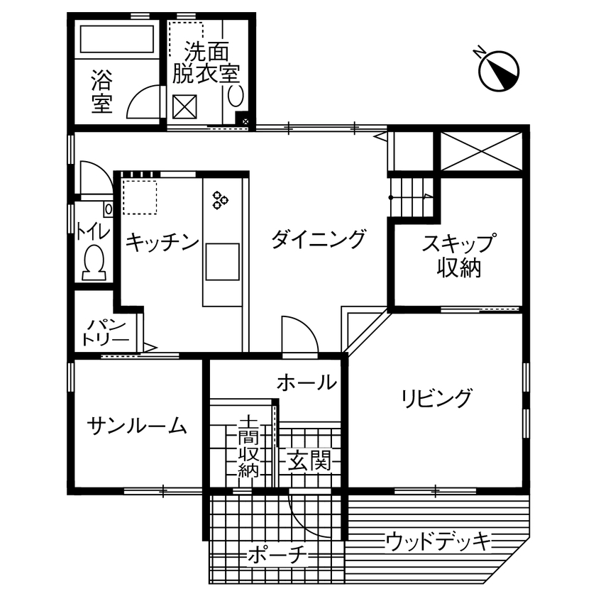 Art Yoshikawa設計事務所 吉川住建 【2000万円台|間取り図|家事ラク|スキップフロア】繋がる空間は家族のつながりを感じる家の間取り図（4LDK＋スキップフロア）1階