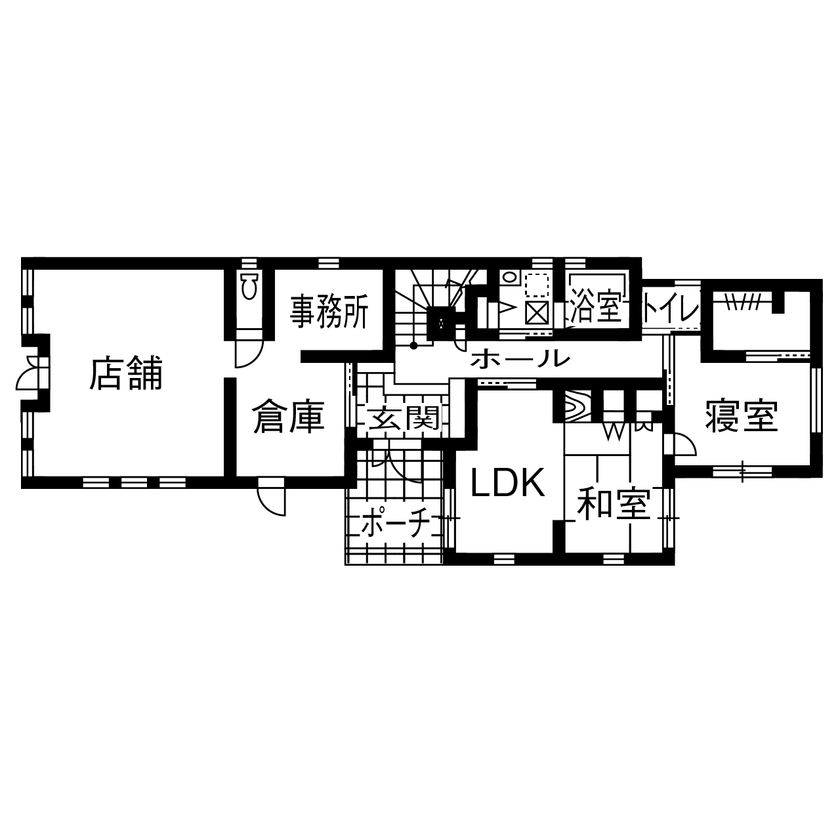 Art Yoshikawa設計事務所 吉川住建 【岡崎市|3000万円台|間取り図|店舗併用|二世帯住宅|家事ラク】収納豊富＆家事ラク！太陽光搭載の二世帯の間取り図（店舗併用、LDK×2）1階