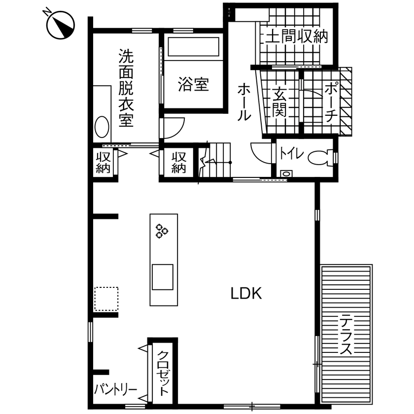 Art Yoshikawa設計事務所 吉川住建 【2000万円台|テクノストラクチャー|間取り図|家事ラク】アイランドキッチンのある大空間LDKの間取り図（4LDK）1階