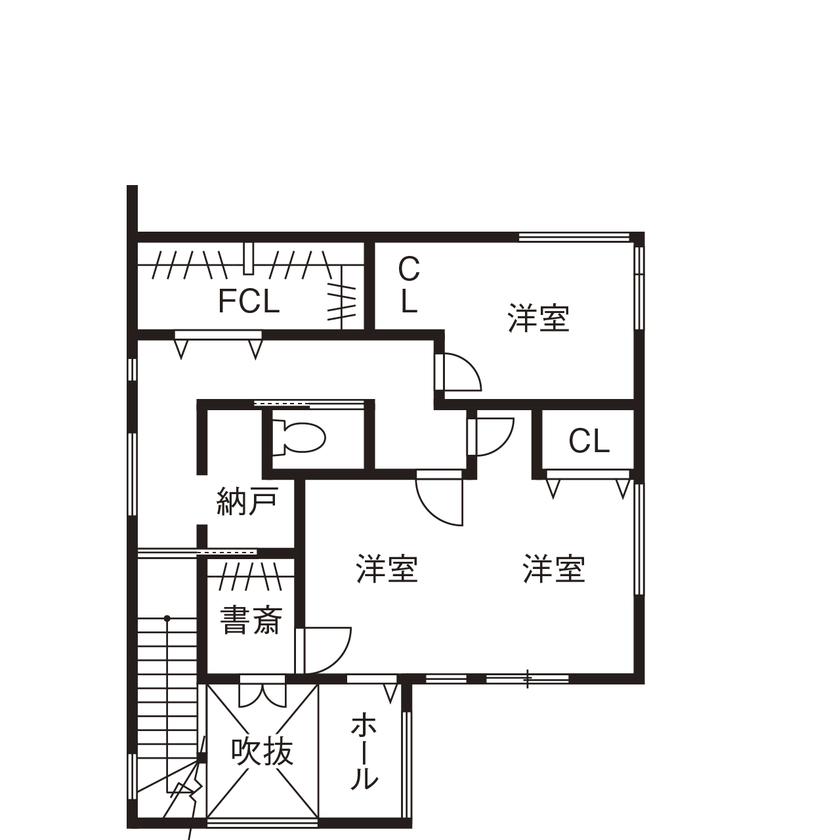 Art Yoshikawa設計事務所 吉川住建 【名古屋市|1000万円台|テクノストラクチャー|G2性能（断熱等級6）】シンプルな中にセンスが光る高性能な家の間取り図（4LDK+書斎+FCL+SCL）2階