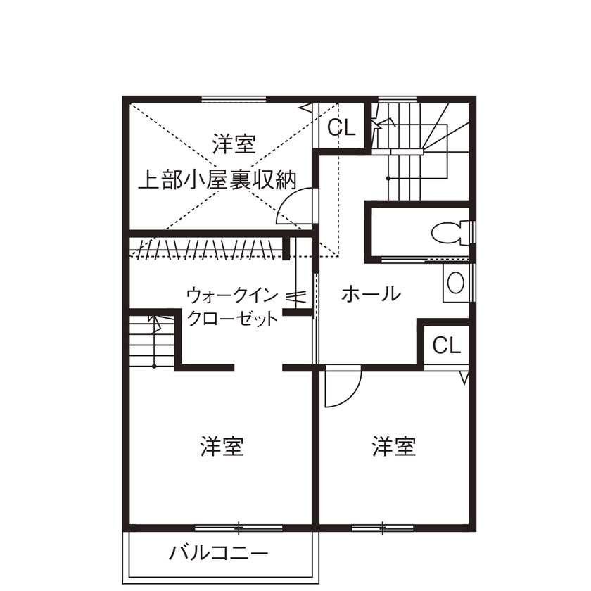 Art Yoshikawa設計事務所 吉川住建 【豊川市|1000万円台|畳ダイニング】広い庭と可愛いインテリアの地震に強いテクノストラクチャーの家の間取り図（3LDK+WCL+小屋裏収納）2階