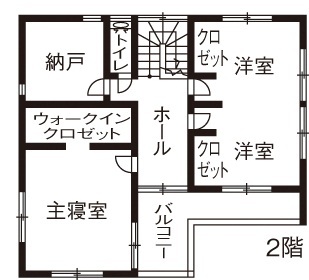 Art Yoshikawa設計事務所 吉川住建 立地、プラン、デザイン、担当者の対応、すべてが満足！インナーウッドデッキと沢山の収納で快適な暮らしをの間取り図（2LDK）2階