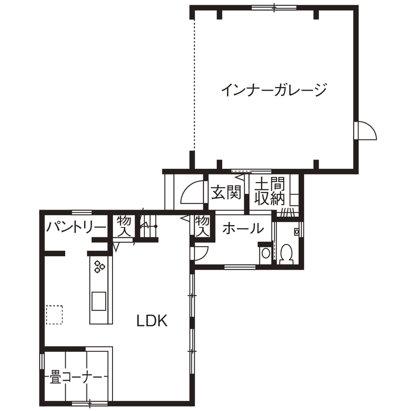 Art Yoshikawa設計事務所 吉川住建 【日進市|2000万円台|テクノストラクチャー|ビルトインガレージ】ゆったりリビングも叶えたガレージハウスの間取り図（3LDK+車庫+小屋裏+WCL）1階
