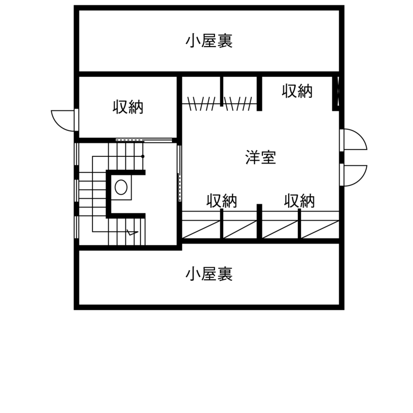 夢工房だいあん 【SE構法／収納充実／延床28.2坪／間取り有】かね勾配屋根のある山小屋風のお家でスローライフを満喫の間取り図（2LK＋ワークルーム）2階