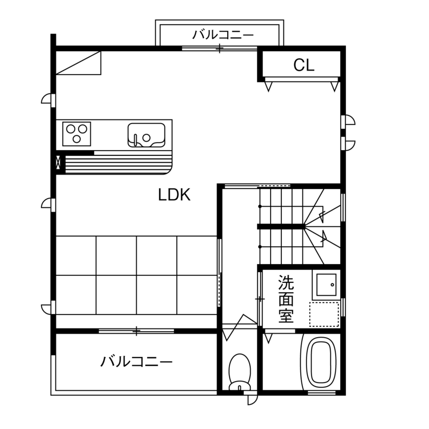 夢工房だいあん 【30坪台／SE構法／3階建て／間取り有】使ったクロスは30種類以上！完全分離でストレスフリーな二世帯住宅の間取り図（1LDK+2LDK+WIC）２階