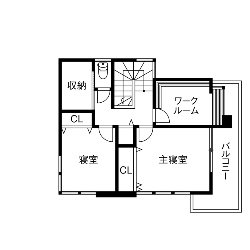 夢工房だいあん 【3,000万円／ウッドデッキ／SE構法／間取り有】子育て中だけどスッキリ暮らしたい！二つの要望を叶えた家の間取り図（3LDK+ワークルーム）2階