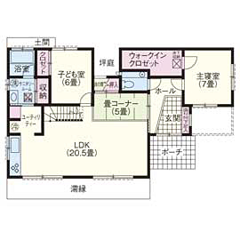 広和木材 【2000万円台/平屋/29坪/コンパクト/2LDK/間取り図】建築のプロも納得した素材と施工。温もりあふれる平屋の間取り図（2LDK）1階