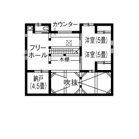 広和木材 【間取図有｜平屋風×古民家風】工場で木材を厳選。木が気持ちいい、四季の風景と暮らす古民家風の家の間取り図（3LDK）2階