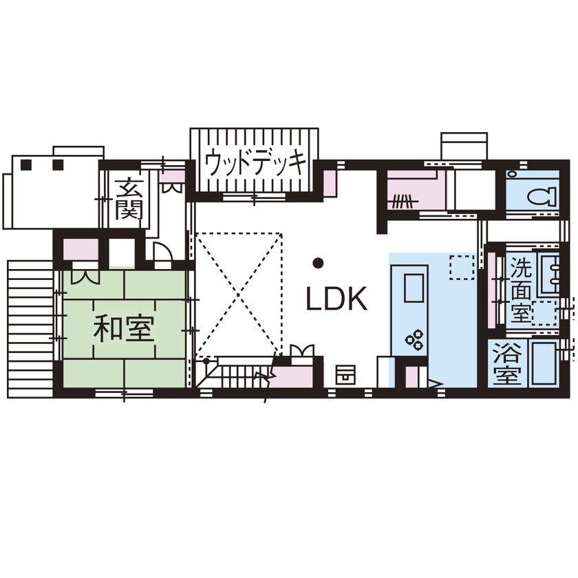 広和木材 【愛知/和モダン/40坪台/4LDK/間取り図】経年変化を楽しみ自然体で暮らす、新しいのに懐かしい古民家風の家の間取り図（4LDK）１階
