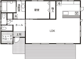 エイ・ワン(A-1 home) 【35.2坪/1000万円台/2F】無垢材×ホワイト＝ナチュラルな空間。２Fともつながる広々LDKの２階建ての間取り図（3LDK）１階