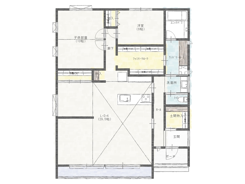 エイ・ワン(A-1 home) 【34坪/1950万円/平屋】ネイビー×木でスタイリッシュに　フレキシブルな間取りの平屋の間取り図（2LDK）１階