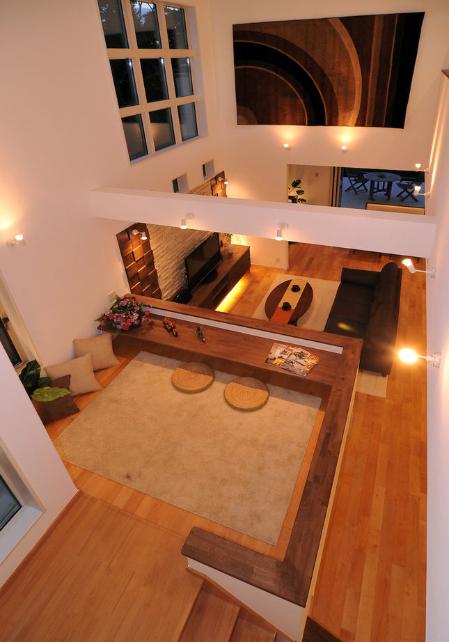 住宅工房 アリアンス(富士・富士宮・沼津) <富士市/40坪台/吹き抜け>内と外を繋げるウッドデッキで豊かな自然を感じる。旅館テイストの家の建築実例画像9