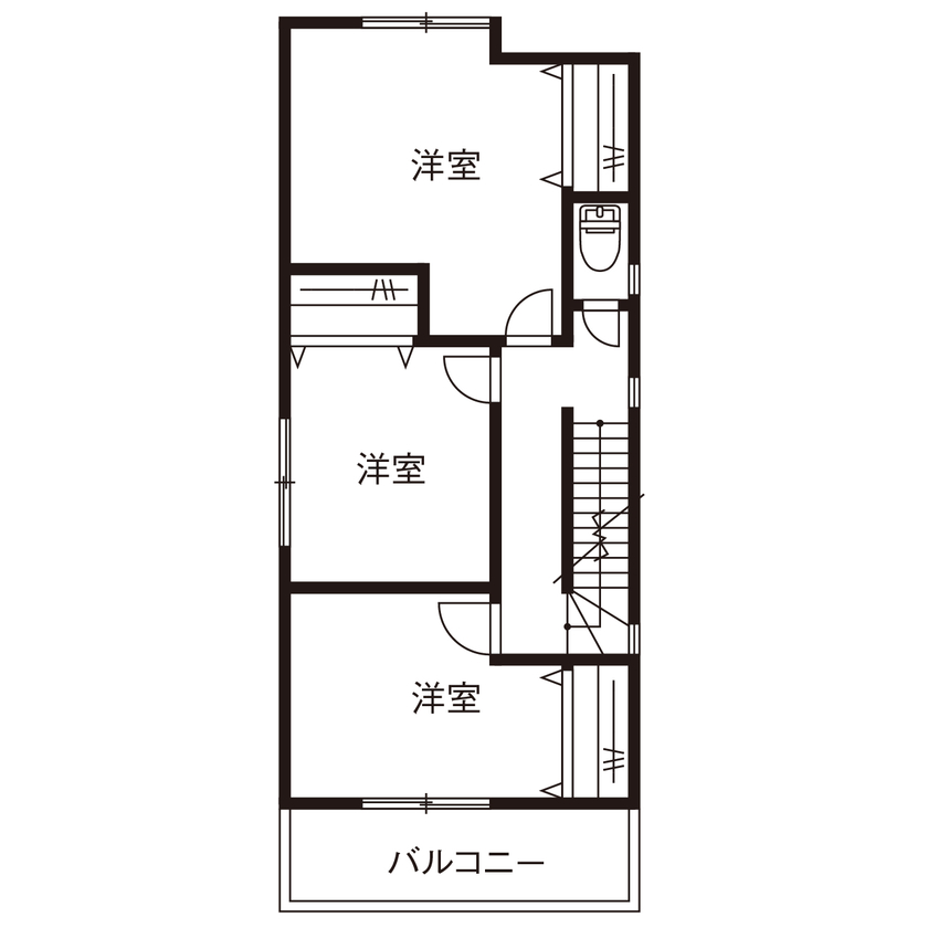 祥規建設 【京都市中京区／1000万円台／狭小地】住宅密集地で建てた3面採光、居心地のいいリビングがある家の間取り図（３LDK＋ロフト）2階