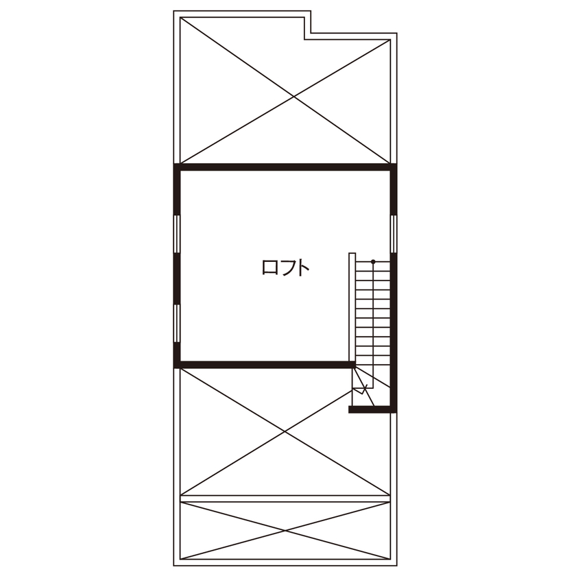祥規建設 【京都市中京区／1000万円台／狭小地】住宅密集地で建てた3面採光、居心地のいいリビングがある家の間取り図（３LDK＋ロフト）ロフト