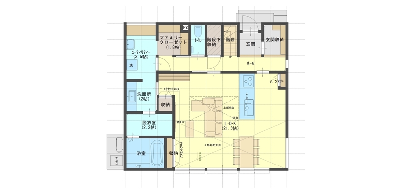 BEAR HOUSE 一級建築士事務所 奇をてらわないリアルな暮らしを追求した家族に合わせた家づくり。の間取り図（4LDK＋家事室）１階