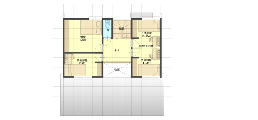 BEAR HOUSE 一級建築士事務所 奇をてらわないリアルな暮らしを追求した家族に合わせた家づくり。の間取り図（4LDK＋家事室）２階