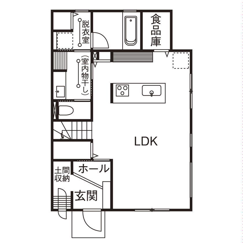 桧家住宅 【収納充実／間取図有】オリジナリティ溢れるキッチンとインテリアが魅せる、洗練された住まいの間取り図（2LDK＋納戸）1階