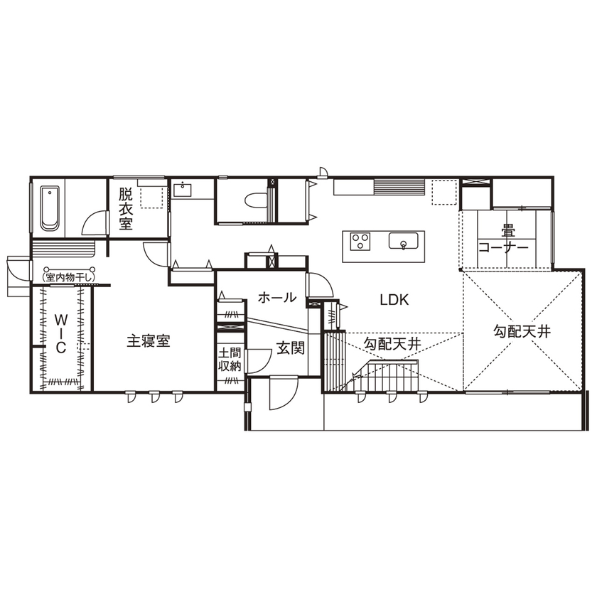 桧家住宅 【ペット／平屋／間取図有】人も愛犬も心地よい！ラグジュアリーな平屋が紡ぐ至福の時間の間取り図（1LDK+青空リビング）1階