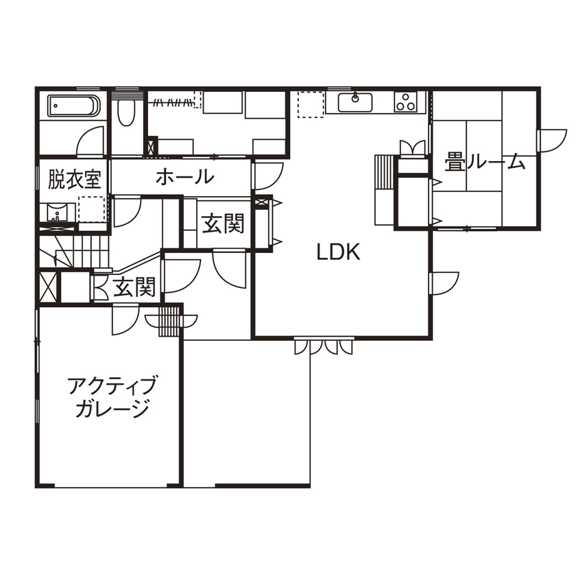 桧家住宅 【ビルトインガレージ／間取図】全館空調の快適さで健やかな暮らしを叶えた、完全分離型の二世帯住宅の間取り図（1LDK+2LDK+屋上）1階
