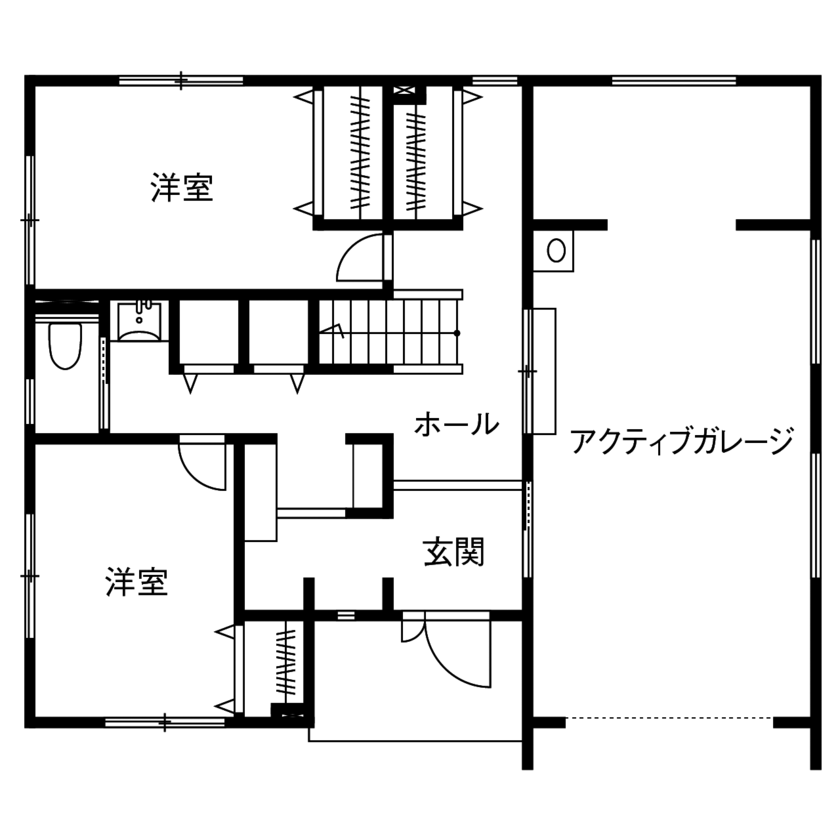 桧家住宅 【ビルトインガレージ／間取図有】屋上を楽しみ、趣味の道具をディスプレイした「隠れ家」のような住まいの間取り図（3LDK）1階