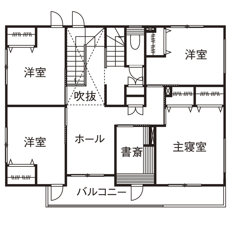 桧家住宅 【屋上／家事動線／間取図有】「アトリエ」と 「青空リビング」が、家族仲をぐっと深めてくれる住まいの間取り図（5LDK+屋上+アトリエ）2階