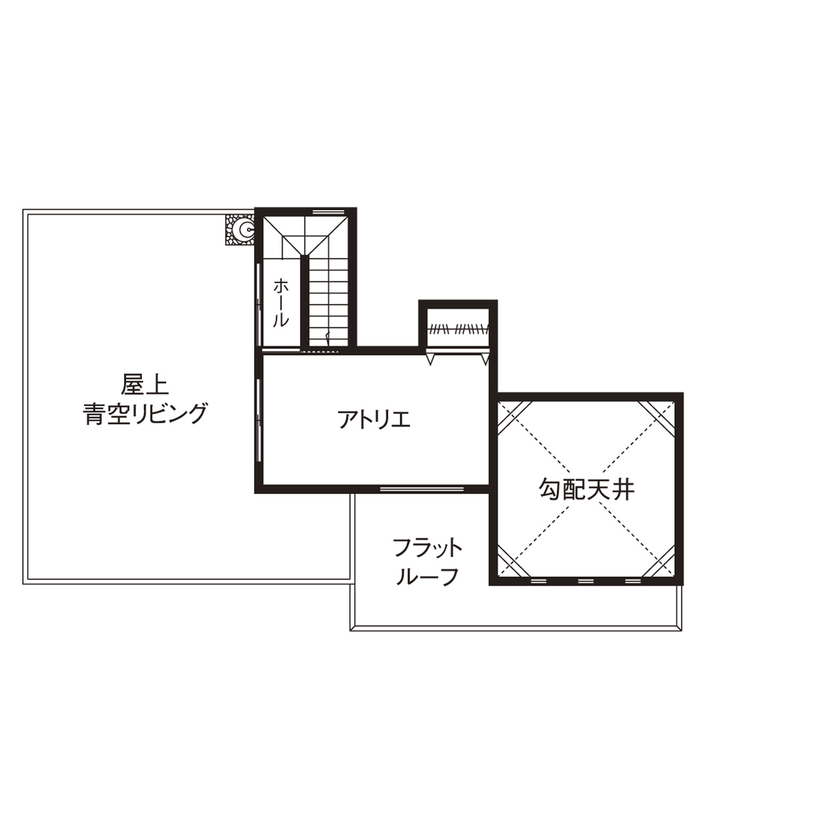 桧家住宅 【屋上／平屋／アトリエ／間取図】ビンテージテイストの内観と、モダンな片流れ屋根の躍動感が融合した平屋の間取り図（4LDK＋屋上）屋上