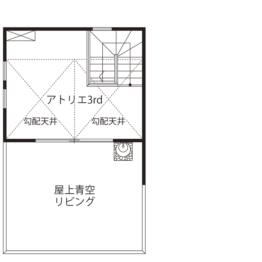 桧家住宅 【2階リビング／屋上／間取図】植物とともに暮らし、日常的にBBQを楽しむ。最高の遊び場でもある住まいの間取り図（3LDK+屋上）3階