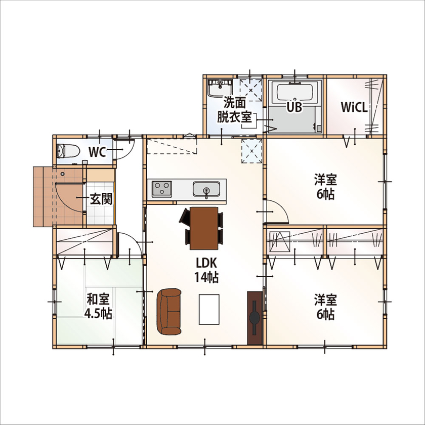 ホームサポート【佐賀県全域・福岡県南西部】 本体価格は1072万円！ローコストだけど、場所・仕様・外構・デザインにもっとこだわれる家の間取り図（3LDK）１階