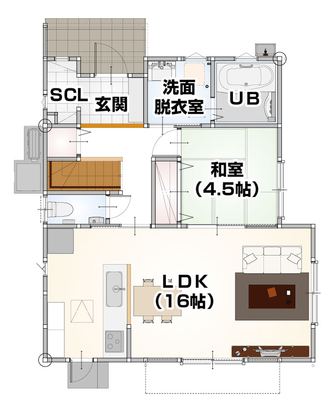 ホームサポート【佐賀県全域・福岡県南西部】 暮らしにあった生活動線とゾーン分けのバランスがとれた設計。収納もしっかりでスタイリッシュな一棟。の間取り図（4LDK）１階