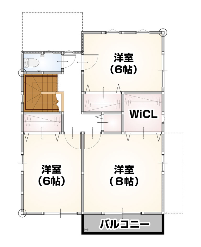 ホームサポート【佐賀県全域・福岡県南西部】 暮らしにあった生活動線とゾーン分けのバランスがとれた設計。収納もしっかりでスタイリッシュな一棟。の間取り図（4LDK）２階