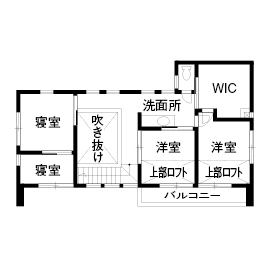 アオイ建設　一級建築士事務所 【相模原エリア/2000万円台/32坪/間取り図】バイク用ビルトインガレージを叶えた デザインに大満足の住まいの間取り図（3LDK）2階