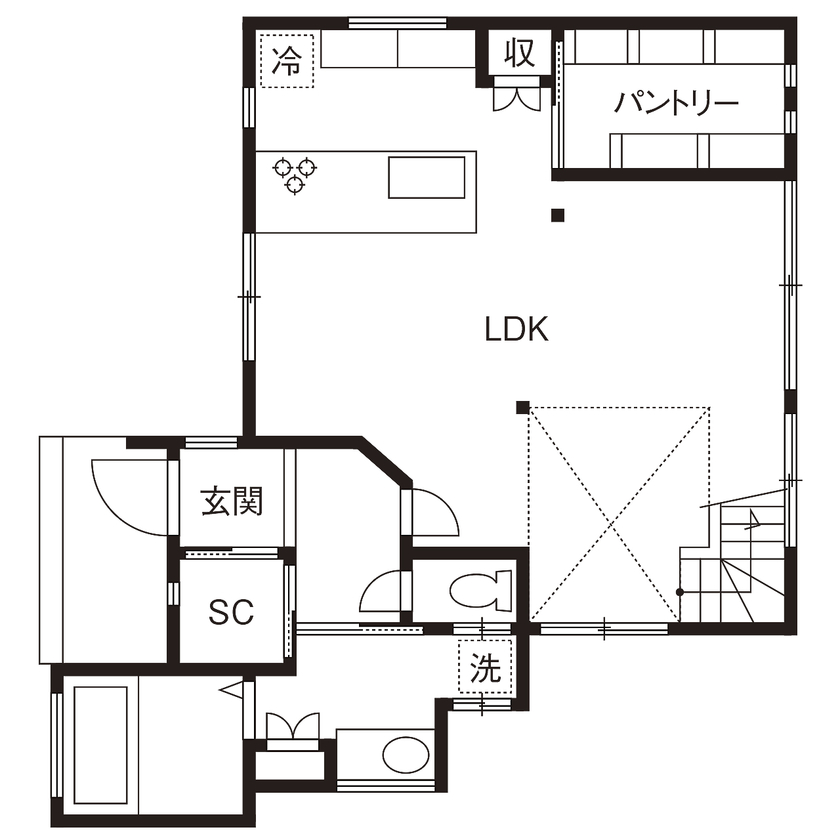 アオイ建設　一級建築士事務所 【2050万円／間取り図有】街を見下ろし、空を感じる絶景テラス。建築系の夫妻がかたちにした理想の家の間取り図（3LDK）1階