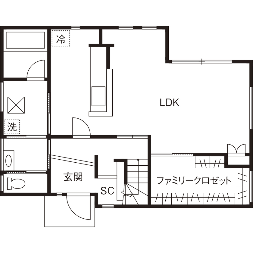 アオイ建設　一級建築士事務所 【2000万円台／27.7坪／間取り図有】素材とデザインにとことんこだわった“お気に入り”がいっぱいの家の間取り図（2LDK）1階