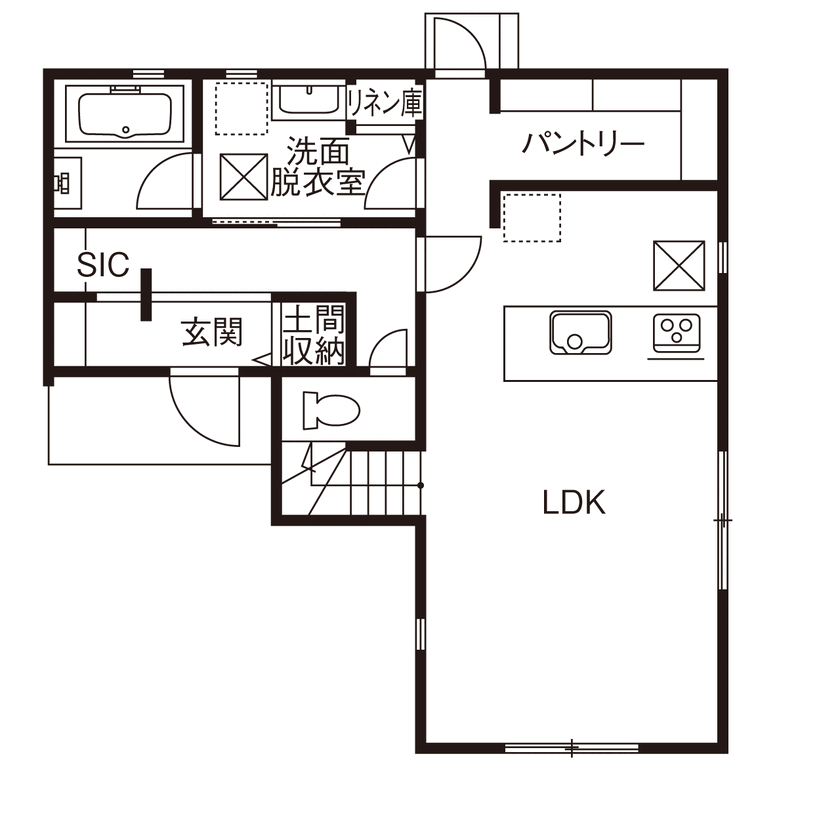 アオイ建設　一級建築士事務所 【1000万円台／20坪台／間取り図有】若い共働き夫婦にジャストフィット！暮らしをラクにする、心地よい家の間取り図（3LDK）1階