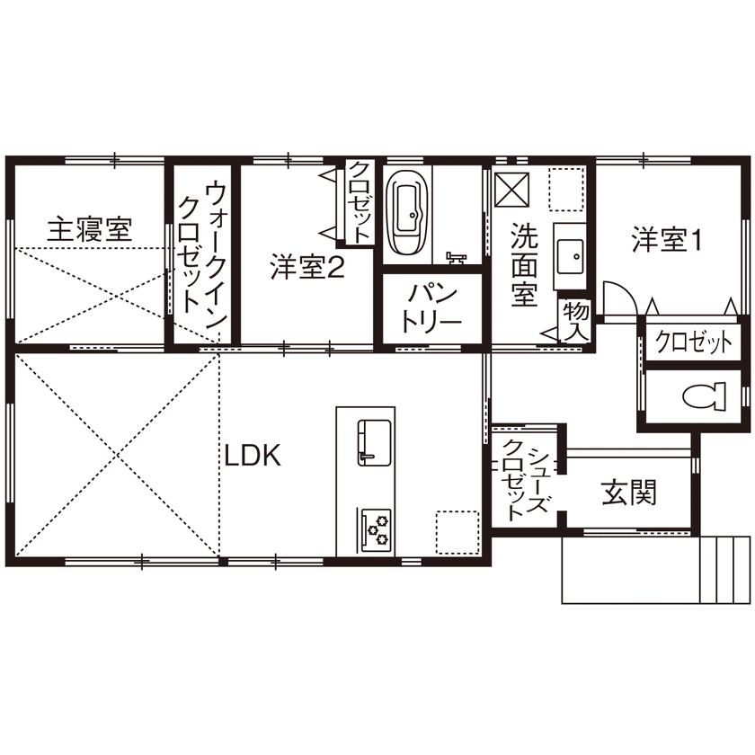 アオイ建設　一級建築士事務所 【2000万円台／平屋／間取り有】こだわりは“開放感”と“住宅性能”。プランを工夫し想像以上に心地よく！の間取り図（3LDK）1階