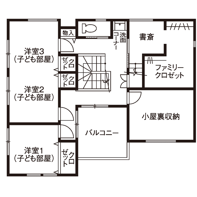 アオイ建設　一級建築士事務所 【3000万円台／二世帯／間取り図有】お母様との暮らしも、趣味の楽しみも全部叶えた、シック＆モダンな空間の間取り図（4LDK+小屋裏）2階