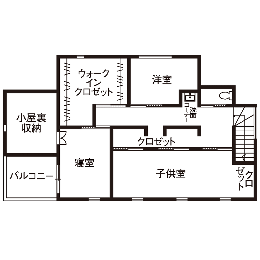 アオイ建設　一級建築士事務所 【3000万円台／アイランドキッチン／間取り図有】LDKは45平米以上で雲梯付き！思いきり楽しむマイホームの間取り図（3LDK+小屋裏収納）2階