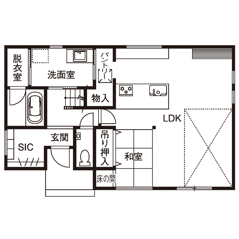 アオイ建設　一級建築士事務所 【2000万円台／長期優良住宅／間取り有】モデルハウスにひと目惚れ！癒しと暮らしやすさを両立した家への間取り図（3LDK）1階