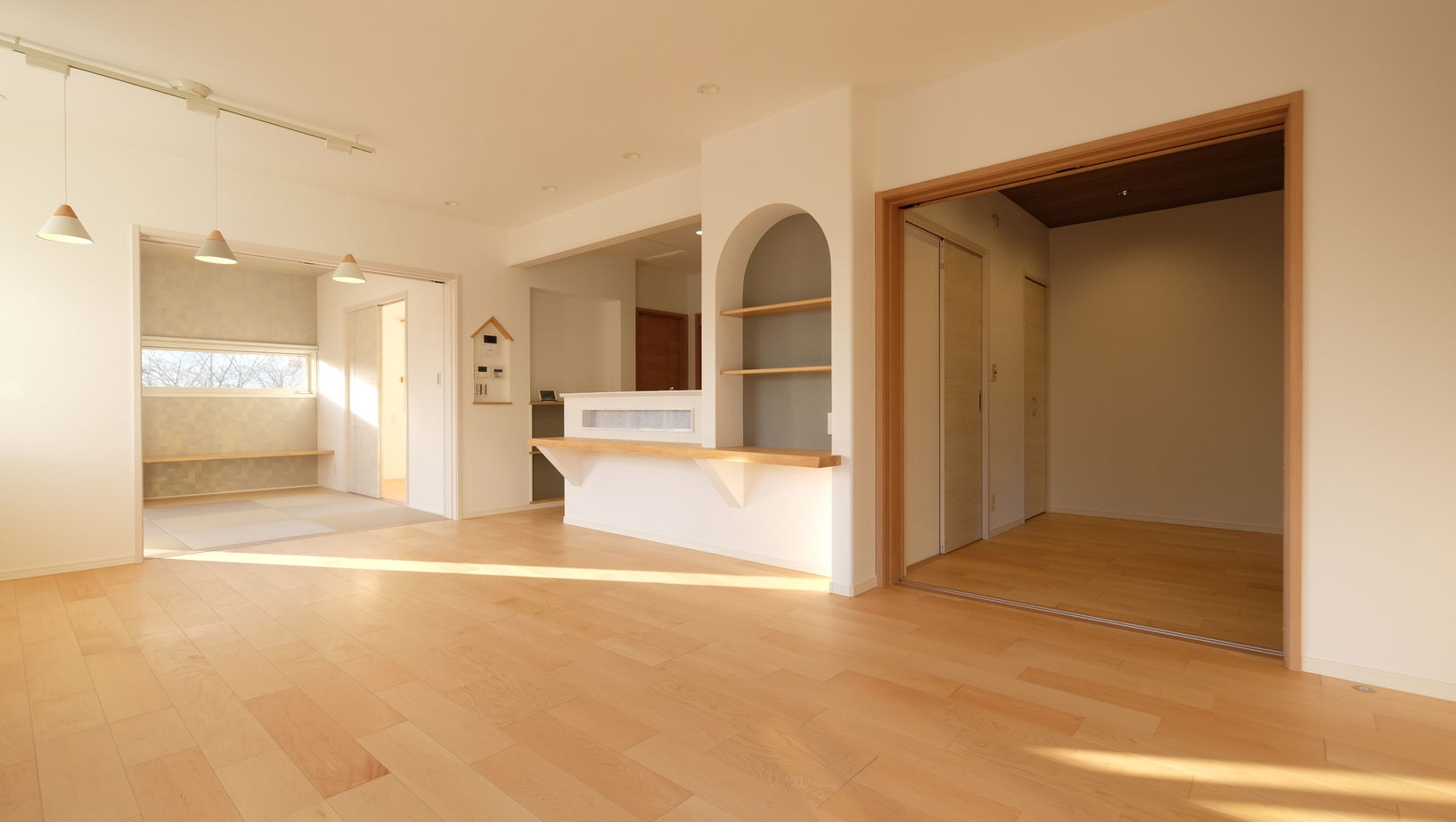 新日本ホームズ 奥様の使い勝手に徹底的にこだわったセンターキッチンの平屋の建築実例画像2