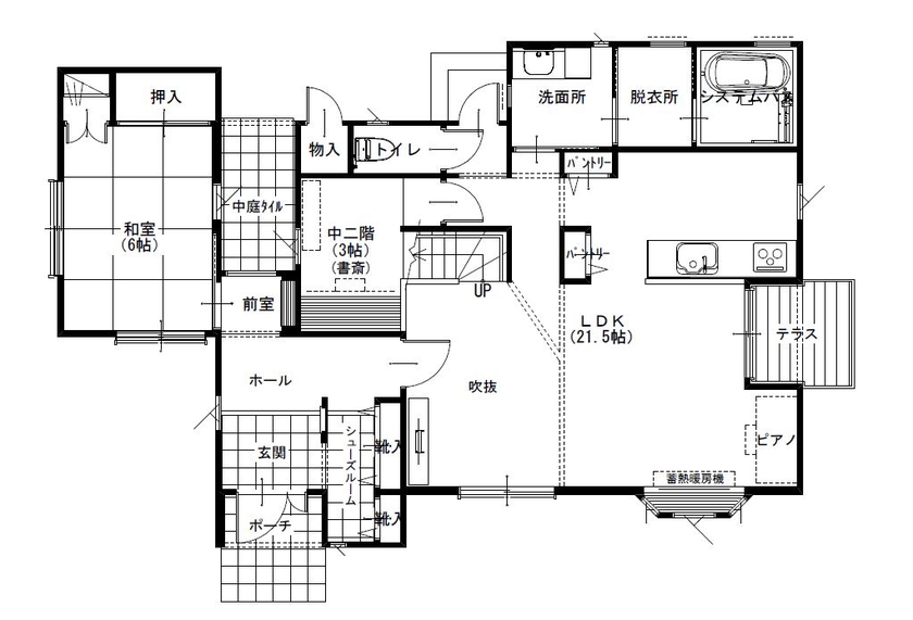 新日本ホームズ 家族のコミュニケーションを意識したデザイン性と機能性を併せ持つ住まいの間取り図（５LDK）１階