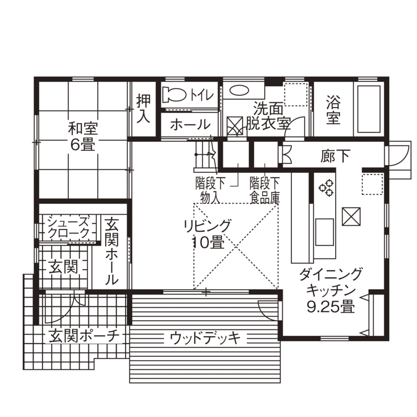 大東住宅 【2500万円/心安らぐ木の家/間取有】ナチュラルな色合いの箱型の家。爽やかな風を感じる住み心地の間取り図（4LDK＋小屋裏）1階